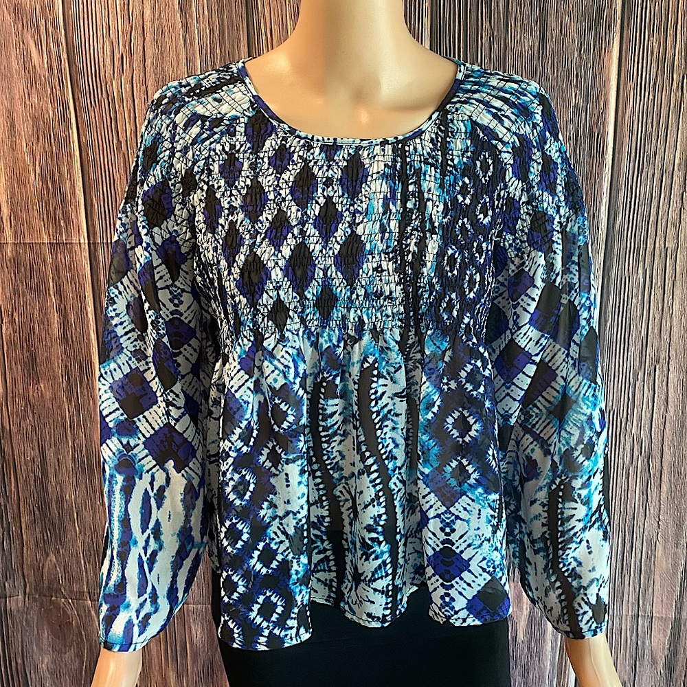 Earthbound Trading Co. size small black white & blue flowy peasant boho